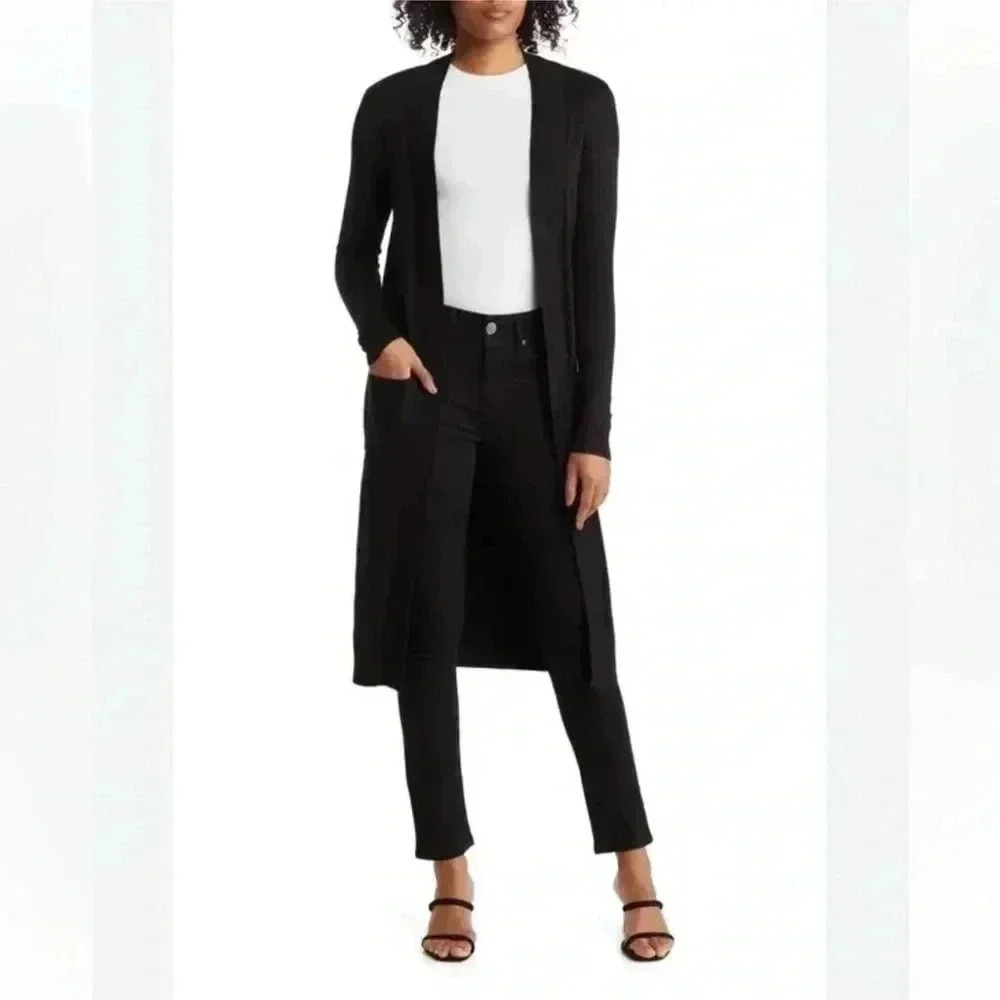 โค๏ธ2/$50โค๏ธRachel Roy WMN Black Cotton Blend Long
Sleeve Open Cardigan Sweater -XS
